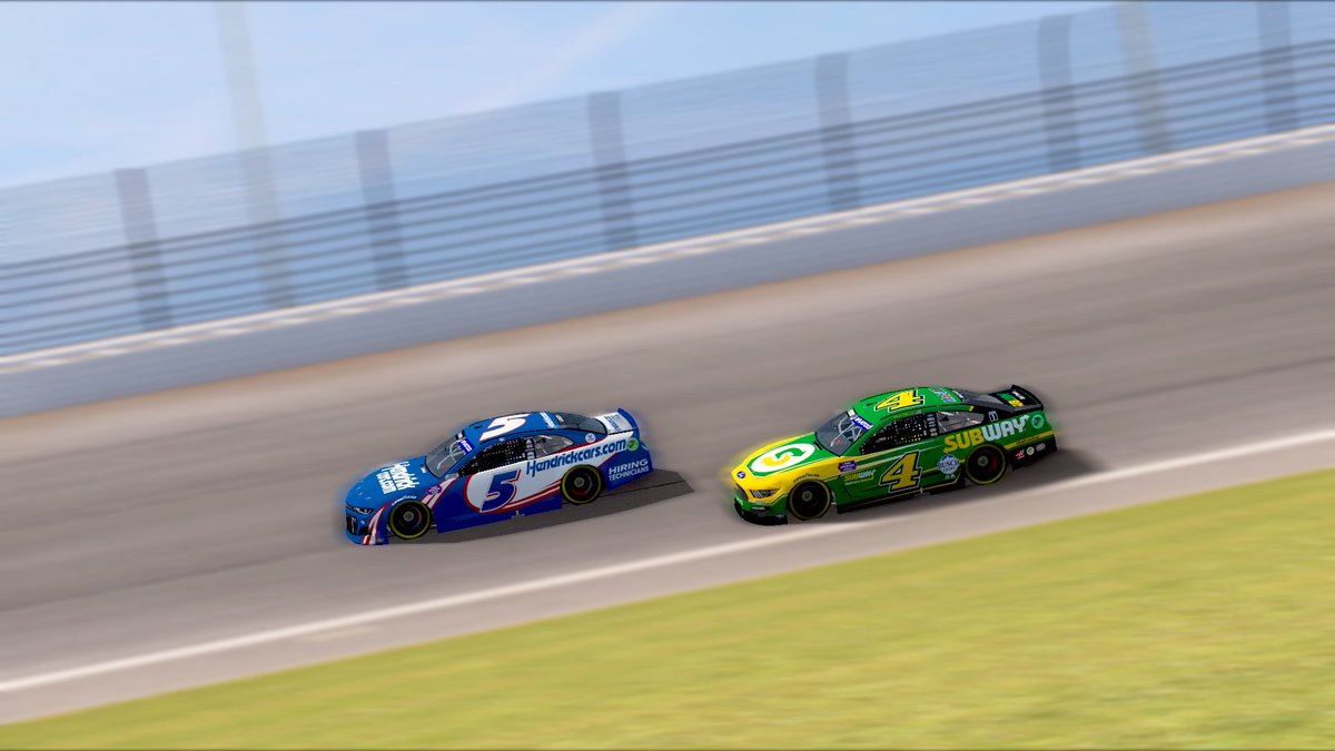 GoatcoCupSeries's tweet photo. Kevin Harvick and Kyle Larson making laps getting ready Thursday's race at Chicagoland

Race - 7:30est on MMCS 
#NR2003 #NASCAR #NR2003GCS https://t.co/nEIYqFBwNv