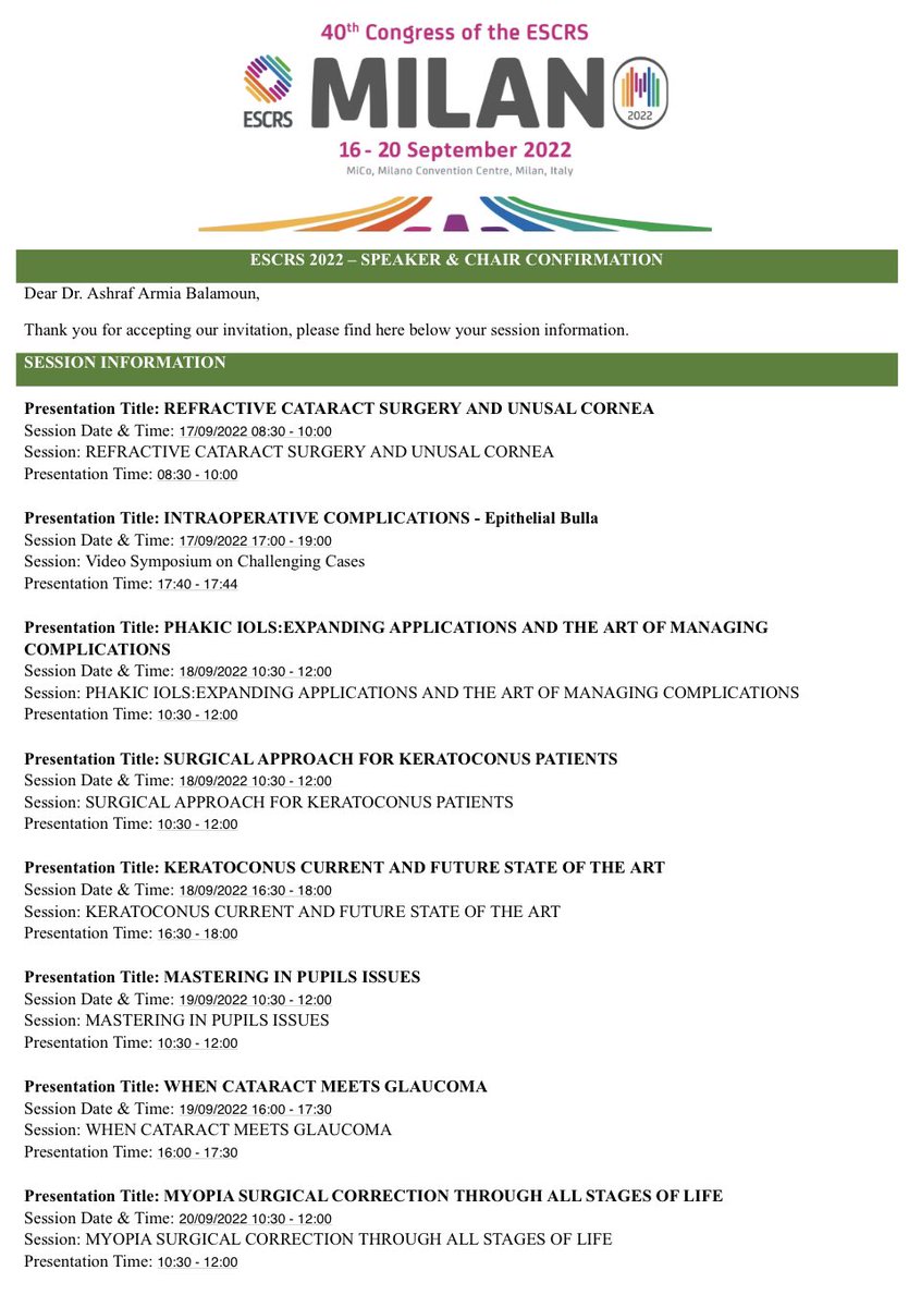 Busy ESCRS FOR ME.📋 Plan your schedule agenda and DON’T MISS our SEVEN instruction courses live during the coming The European Society of Cataract and Refractive Surgeons (ESCRS) meeting in Milan, Italy 🇮🇹 from September 16- 20, 2022. <a href="/ESCRSofficial/">ESCRS</a> #escrs #escrs2022