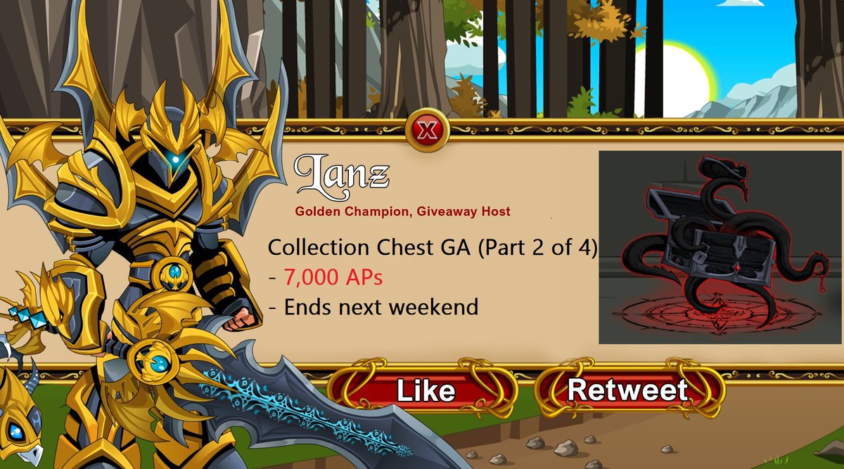 LanzAQW's tweet photo. 📢 Collection Chest Giveaway (part 2 of 4)

Prize:
- 7,000 APs 

Mechanics:
- Retweet and Like
- Open for everyone
- Ends Next weekend https://t.co/tvNfCTJqpu
