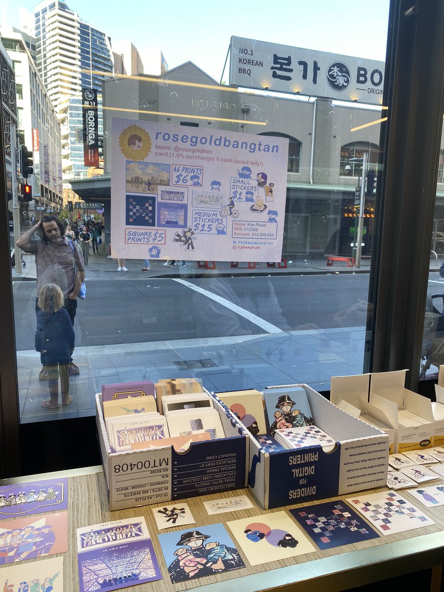 borahippo's tweet photo. SYDNEY ARMY 💜💜 come say hi out at Bengong Black Haymarket. Cup sleeves for Namkook, super cute art prints by @rosegoldbangtan and handmade masks &amp; pouches by yours truly 💜💜

#NAMJOONDAY #JKday #btsaustralia  #bts #btsarmy https://t.co/xf7C5h21g5