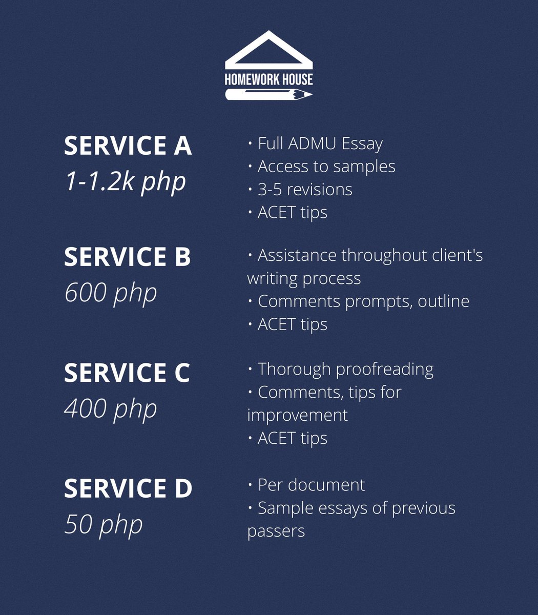 HomeworkHousePH's tweet image. CALLING ASPIRING ATENEANS 🦅‼️

Only less than a month before this year&apos;s Ateneo applications close. Be sure to have a little help from Homework House 🤍

DM for inquiries! 🏠📝