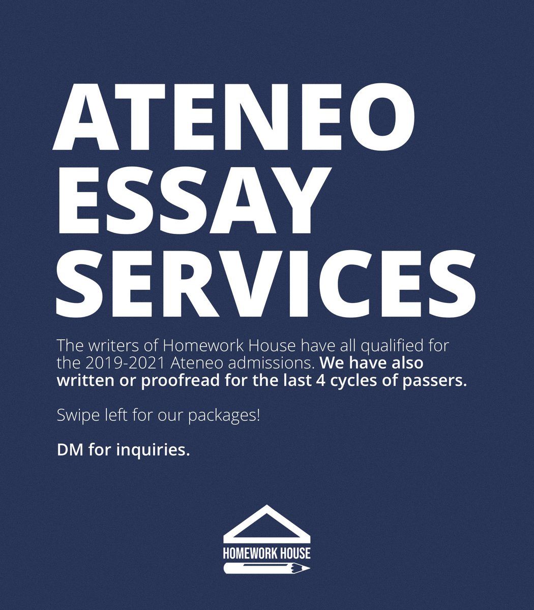 HomeworkHousePH's tweet image. CALLING ASPIRING ATENEANS 🦅‼️

Only less than a month before this year&apos;s Ateneo applications close. Be sure to have a little help from Homework House 🤍

DM for inquiries! 🏠📝