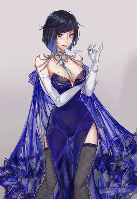 Just wanted to draw her in a long dress  my hand slipped #yelan #genshinimpact #原神 