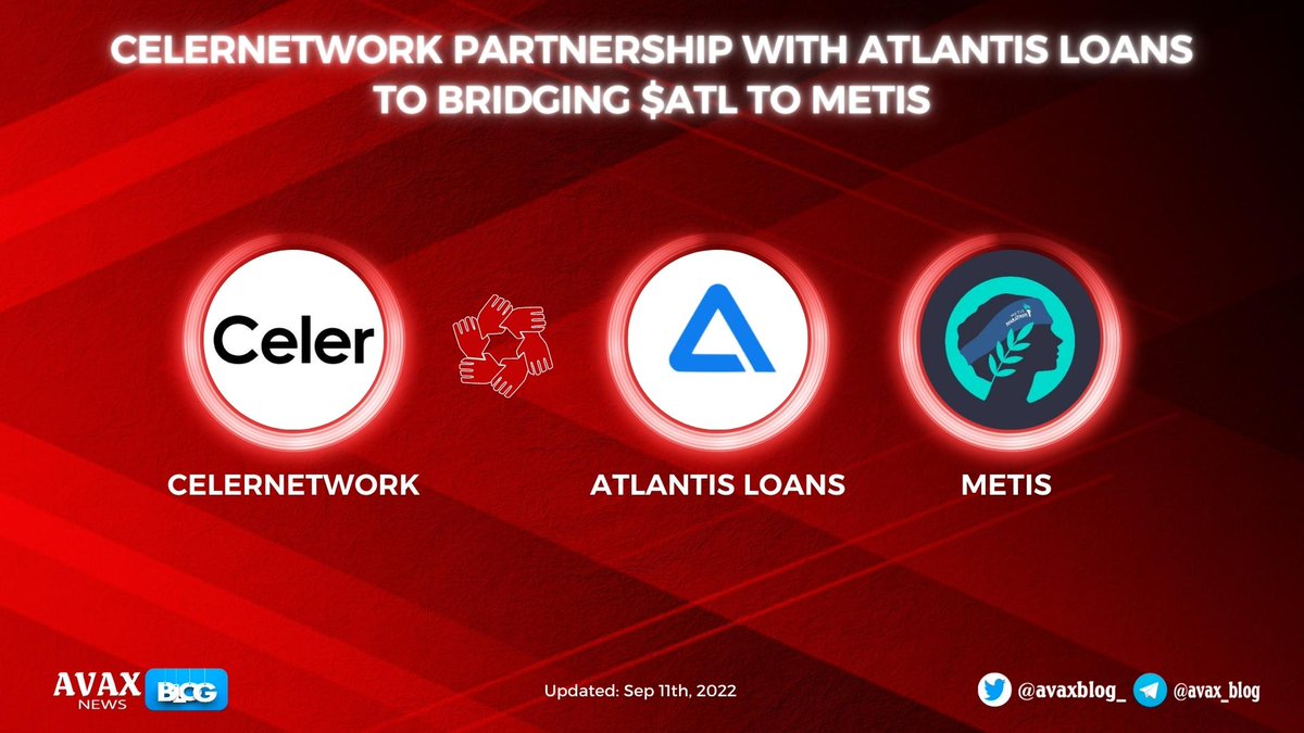 avaxblog_'s tweet photo. 🥳@CelerNetwork partnership with @atlantis_loans to bridging $ATL to @MetisDAO 

🤩This means that you can now bridge $ATL between 4 different chains: @BNBCHAIN, @0xPolygon, @avalancheavax, and @MetisDAO using https://t.co/kLTsPOw9zR 

#AVAXBlog #AVAX $AVAX https://t.co/o2rbSeiCaE