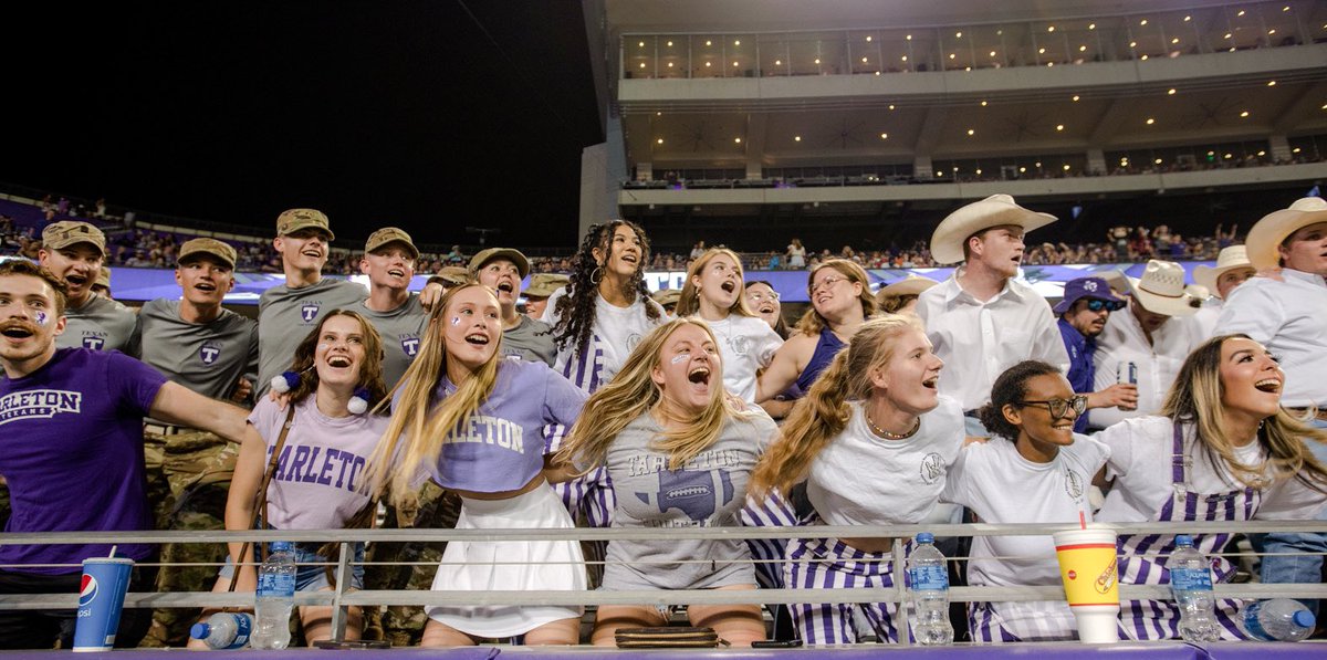 TarletonState's tweet photo. We 💜 Texan Nation! 🏈

A great night supporting our @TarletonFB Texans as they took on TCU in Fort Worth! https://t.co/aBlMLkbK9h