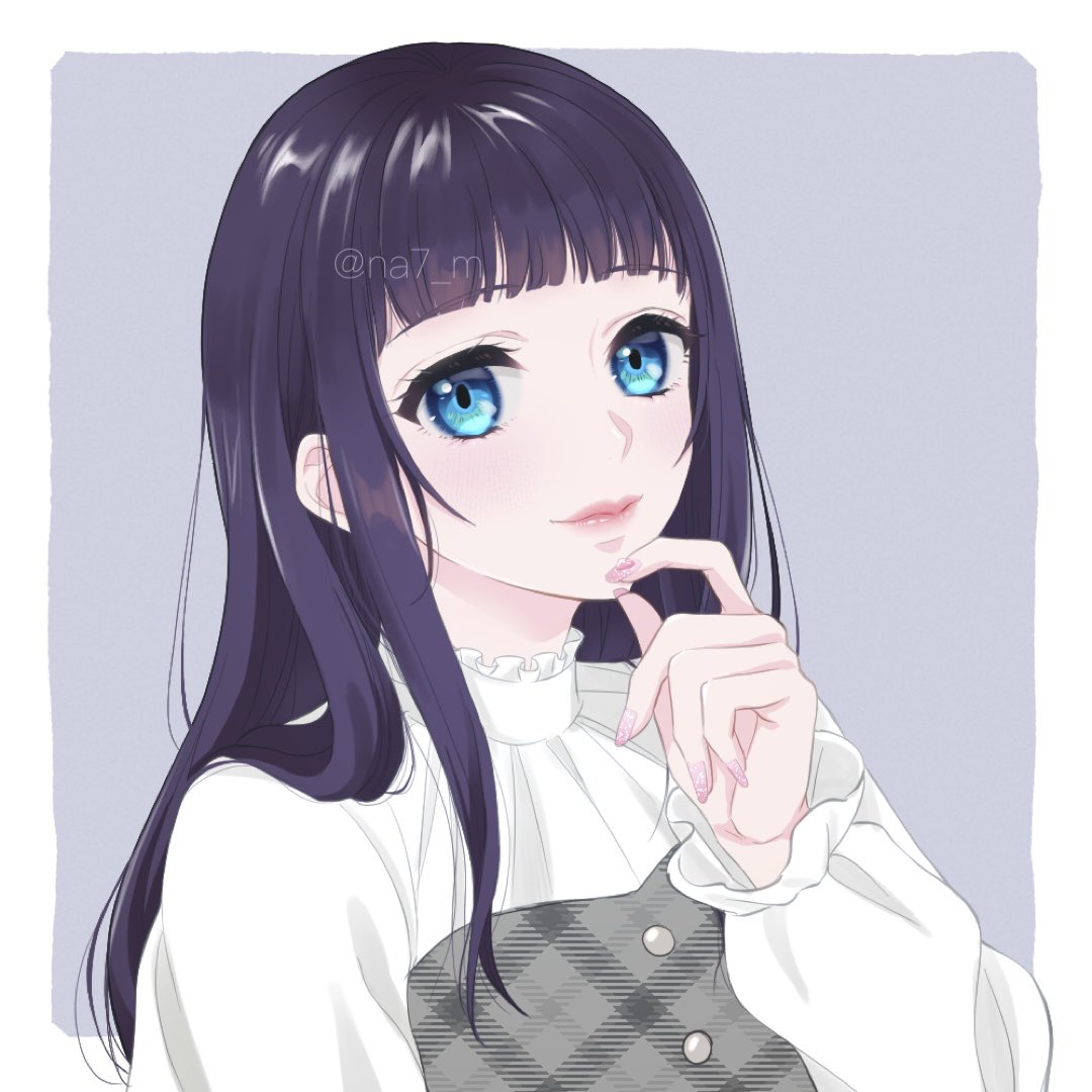 1girl solo blue eyes long hair bangs looking at viewer black hair  illustration images