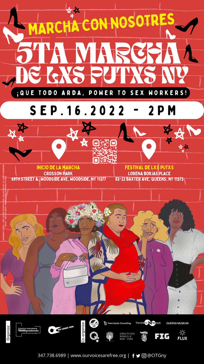 CITGny's tweet photo. Save the date! See you at the 5th March Slutwalk ✨🔥👠🏳️⚧️
Sep.16.2022 - 2pm #Queens #NYC
#Start:
Crosson-park
69th Street & Woodside Ave,
Woodside, NY 11377
#WhoringFestival
Lorena Borjas Place
83-22 Baxter Ave, Queens, NY 11373
#MarchaDeLxsPutxsQueens #SlutwalkQueens https://t.co/DnI2BO9Mlx