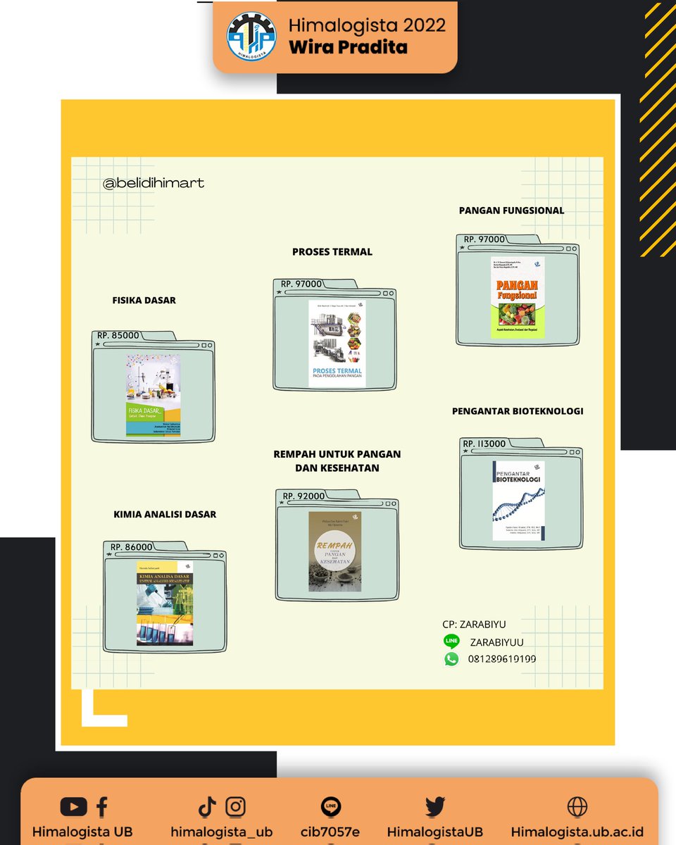 Halo temen-temen Departemen Ilmu Pangan dan Bioteknologi🤗

Hi-Mart hadir kembali membawa buku-buku yang bisa dijadikan referensi dalam perkuliahan semester ganjil temen-temen semua. Jadi, pastikan jangan sampai kelewatan, ya!