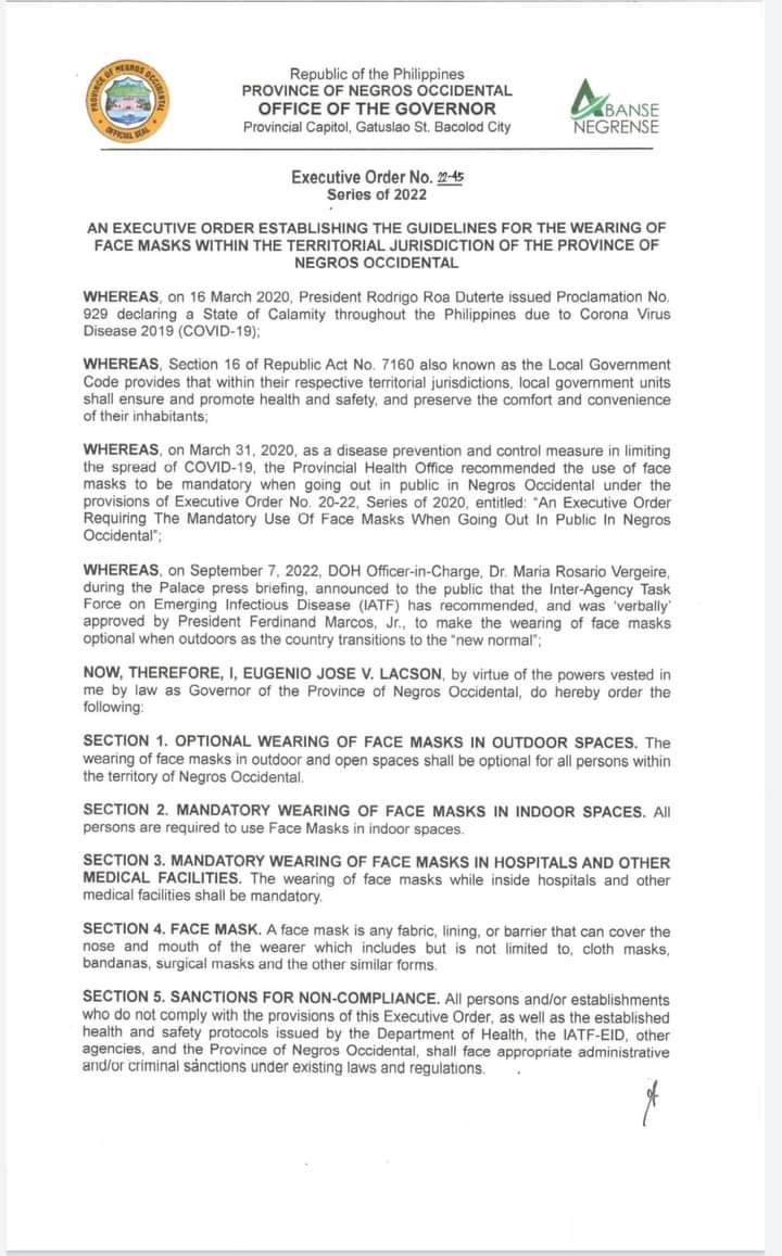 Philippine News Agency on Twitter "[1/2] READ Negros Occidental Gov. Eugenio Jose Lacson signs