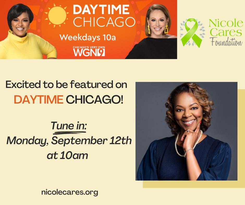 Join me tomorrow on WGN-TV’s @DaytimeChicago on Monday, September 12th at 10am CT, as I discuss blood cancer awareness month, our upcoming blood drive, and more. Please tune in or set your DVR! 💚 #GodDidIt #NicoleCaresFoundation #bloodcancerawarenessmonth #lymphomasurvivor