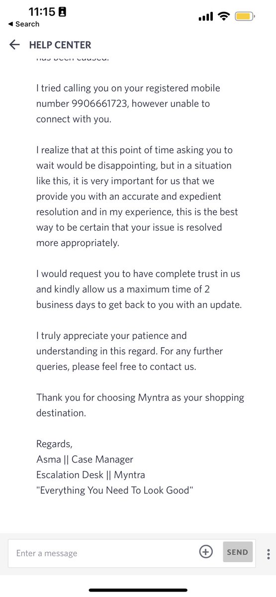 Mr__Freckles's tweet photo. @myntra See what your case managers are saying! You guys are a failure. Learn from service of @TataCLiQ &amp; @AJIOLife https://t.co/6W76B28UgU