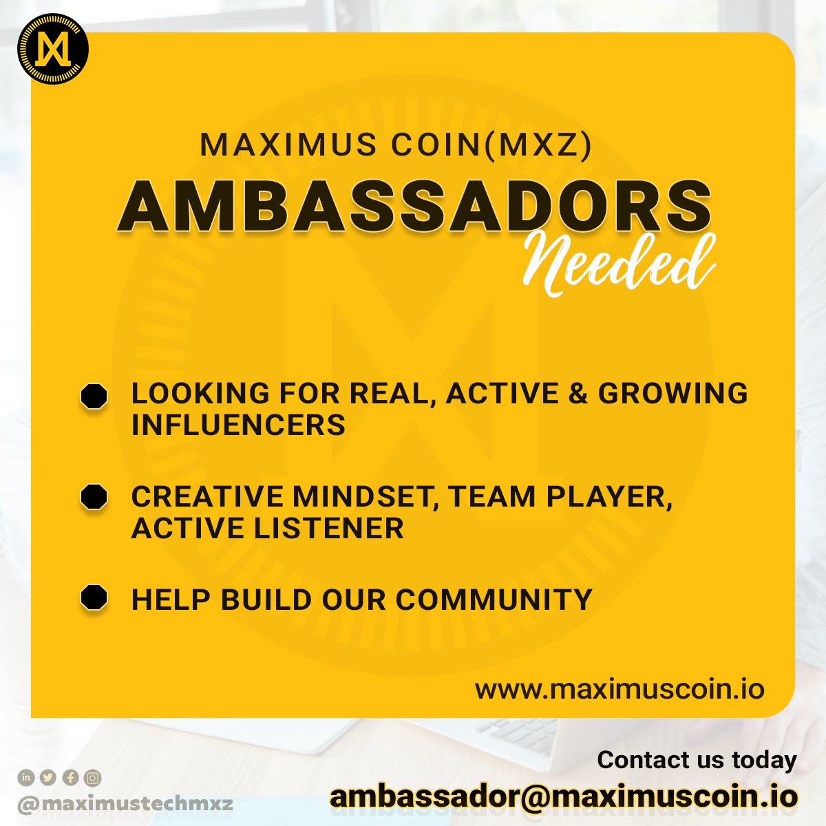 maximustechmxz's tweet photo. Maximus Coin (MXZ) #AMBASSADORS needed 

Interested ones can mail us at : ambassador@maximuscoin.io     

#maximustech #crypto #maximuscoin #relisting #mxz #blockchain #trading #web3 #ambassadorsearch #influencer #tech #income #earnmoney #earnmoneyonline https://t.co/BDpDk87mae
