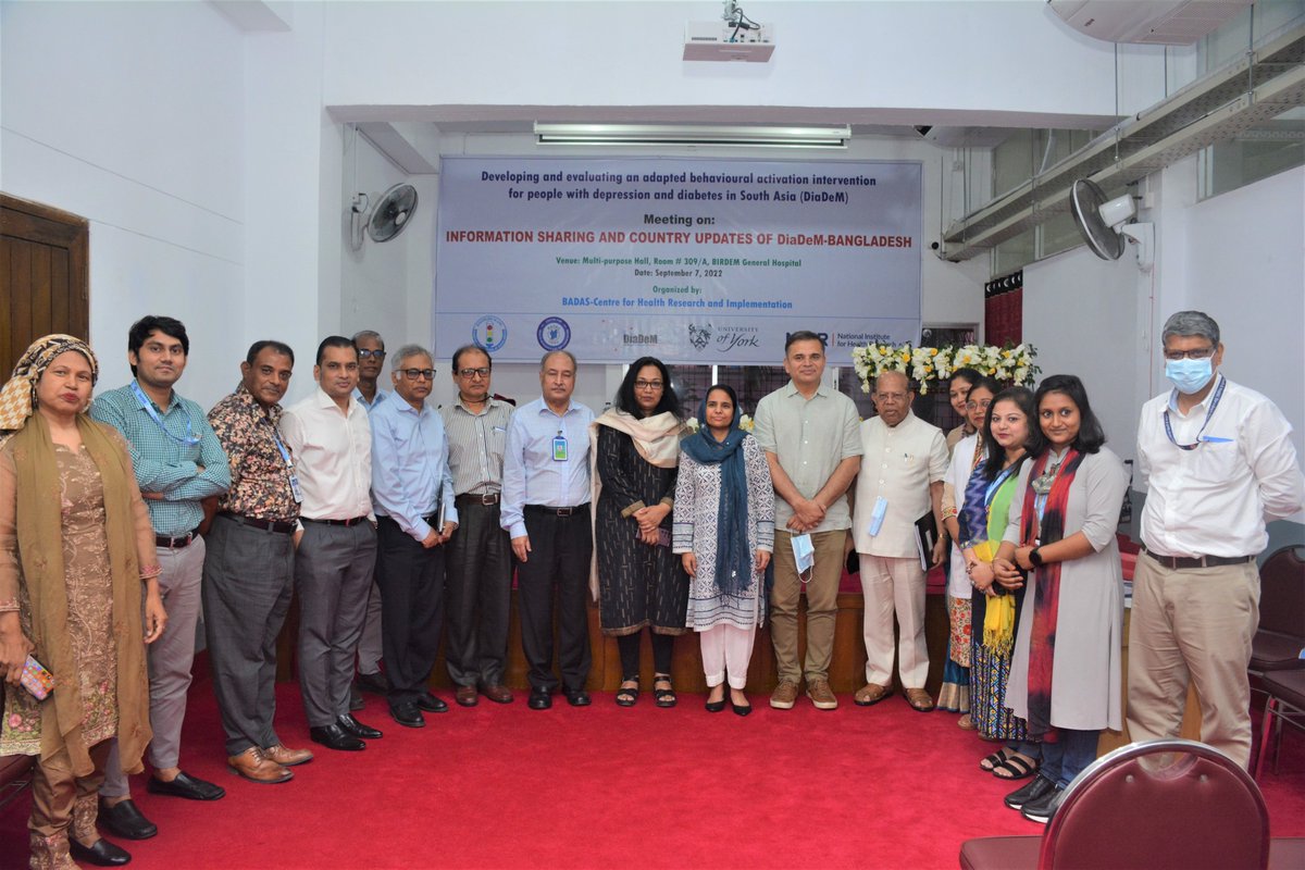 DiaDeM_BD's tweet photo. Diabetic Association of Bangladesh arranged a meeting on "Information sharing and country updates of DiaDeM Bangladesh" at BIRDEM on September 7. In attendance were CI Prof Najma Siddqi,UoY, Prof Kamran Siddiqi and National Professor AK Azad Khan among other dignitaries. https://t.co/mAGJ5pEGbo