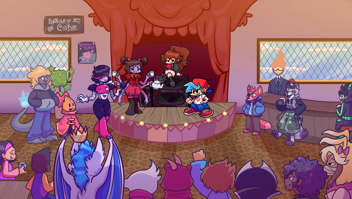 FNFMuffetMOD's tweet photo. this was the final game screen... Sadly i couldnt finish the new Muffet sprite https://t.co/nwQst9expy