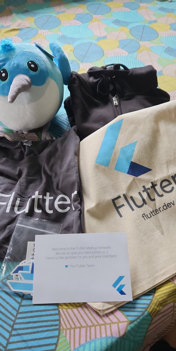 Got my Flutter goodies today!

Thanks to the flutter community.
<a href="/flutterkolkata/">Flutter Kolkata</a> <a href="/IndiaFlutter/">Flutter India 🇮🇳💙 #FlutterIndia</a> <a href="/FlutterDev/">Flutter</a>