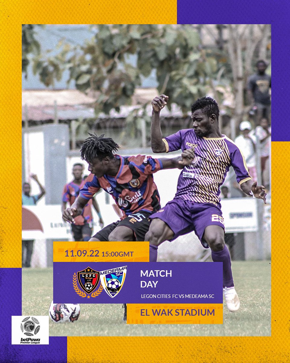 MedeamaSC's tweet photo. Match Day!
We take on Legon Cities at the El Wak stadium in our first match of the 22/23 Betpawa premier league.
⚽️GPL Wk1: Legon Cities vs Medeama
🏟Venue: El Wak Stadium
🗓Date: 11.09.22
⌚️Time: 15:00GMT
#Nevergiveup #LegMed #betpawapremierleague https://t.co/seALqIQA25