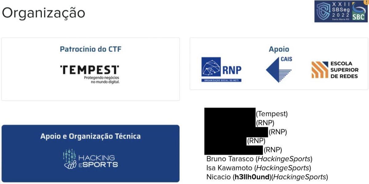 euriconicacio's tweet photo. Yesterday, I had the honor of collaborating with @HackingEsports and developing 2 boxes for the SBSeg (Brazilian Symposium on Info Sec and Comp Sys) CTF, held by @sbseg_sbc. IT WAS AWESOME! Thanks, SBSeg folks, and congrats for the 1st place, @FrancoaTaffarel! HACK THE PLANET! 🏴 https://t.co/qW55eq7a5M