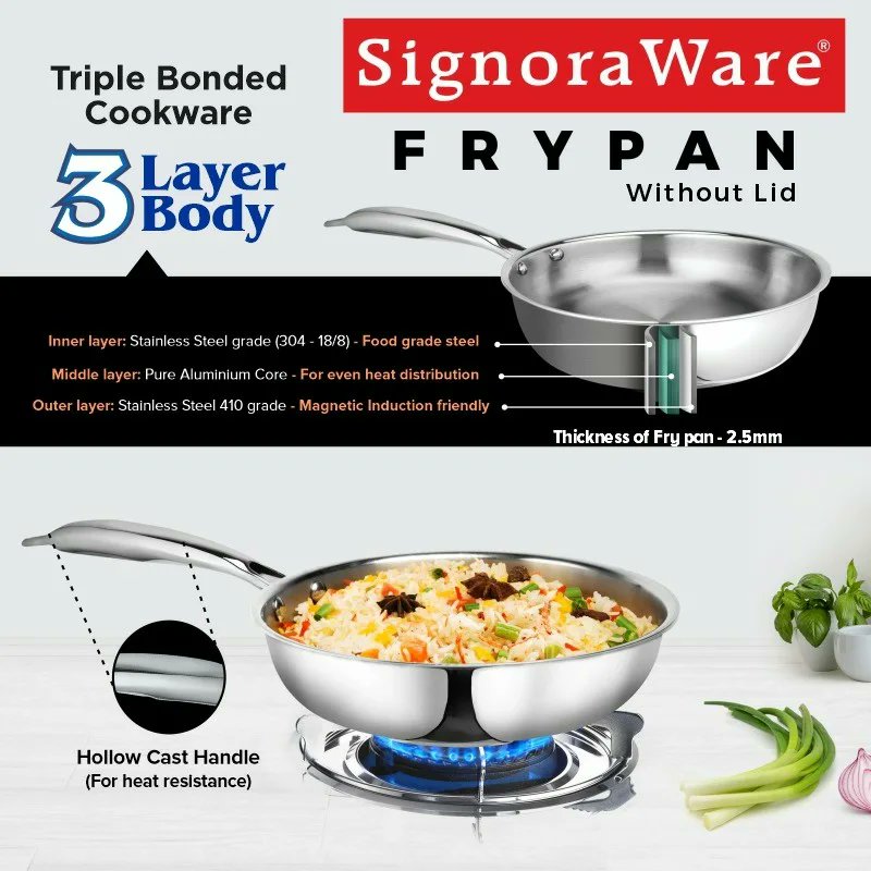 SignoraWare's tweet photo. The most premium cooking experience with Signoraware Triply Cookware Range
Artista Frypan available in convenient sizes
#signoraware #triplycookware #frypan #triplyfrypan #signorawarefrypan #cookware #signorawarecookware #kitchen #3layercookware #stainlesssteel https://t.co/gyII0qaIWf