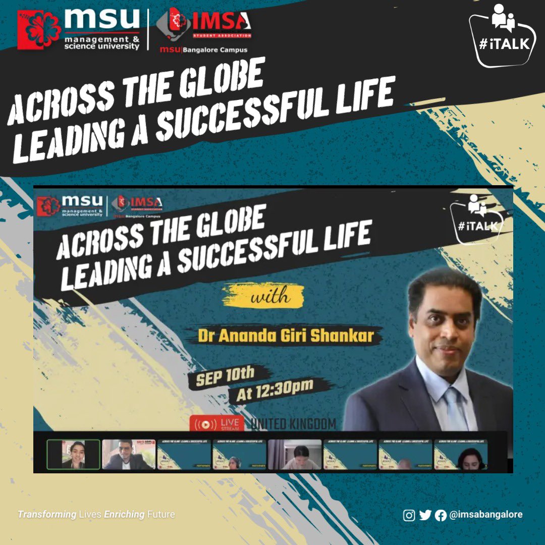 imsabangalore's tweet photo. Across The Globe Leading A Successful Life🇬🇧

A very informative session by Dr Ananda Giri Shankar about furthering our studies and pursuing our carrier pathway. Dr Ananda had shared some of his wisdom in hopes to help guide us to becoming well rounded and holistic students. https://t.co/AJ6gRzy7is