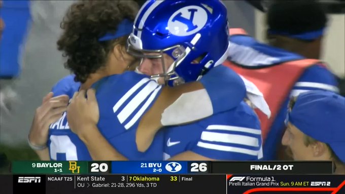 Heart of a Lion: Jaren Hall hugging Jake Oldroyd.