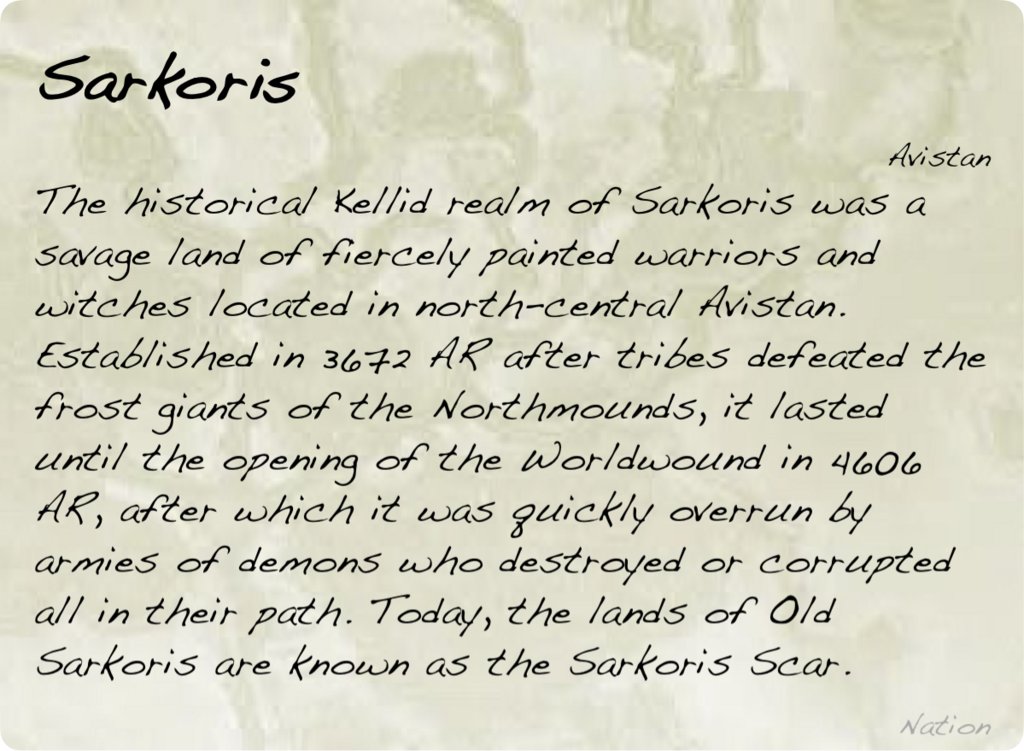 GolarionToday's tweet photo. Sarkoris
https://t.co/IoaIErGwpi
#Sarkoris #Avistan #3672AR #Northmounds #4606AR #Worldwound #SakorisScar https://t.co/fXusIAE6Fj