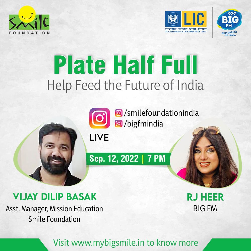 smilefoundation's tweet photo. Join us in filling plates with nutritious meals!
Catch us LIVE on Insta on Monday, the 12th Sept @ 7PM on the Instagram pages of @smilefoundation & @bigfmindia as we talk about the importance of proper nutrition for the growth of children.
#PlateHalfFull
https://t.co/lbd0OEJKCZ https://t.co/FtsbHEKpI8