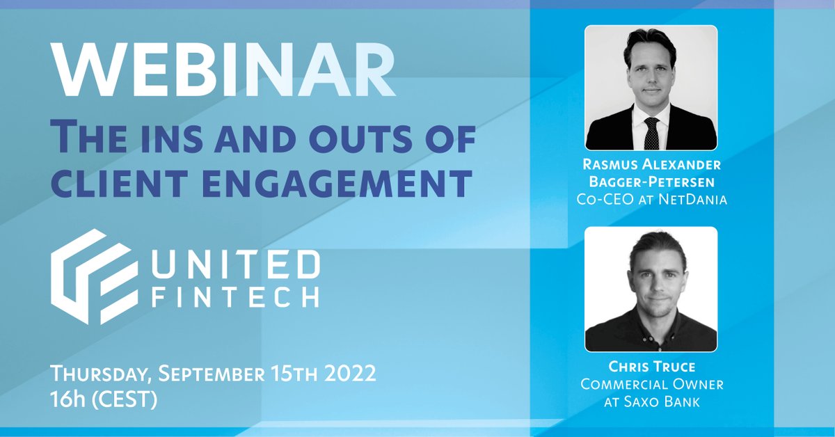 FintechUnited's tweet photo. Are you as excited as we are about our upcoming webinar? 🤩

Join us on September 15th on the link below and listen to our guest speakers address issues related to client engagement. 

#webinar #clients #finetch https://t.co/8FyJzV8quB