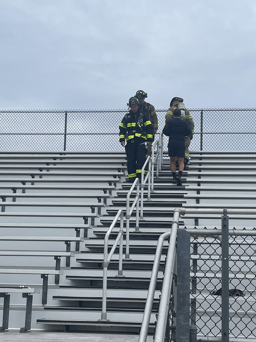 Coach Cunard and members of the Tabernacle Fire Dept walking 110 flights in rememberance of the firefighters lost 21 years ago today. Awe inspring #neverforget