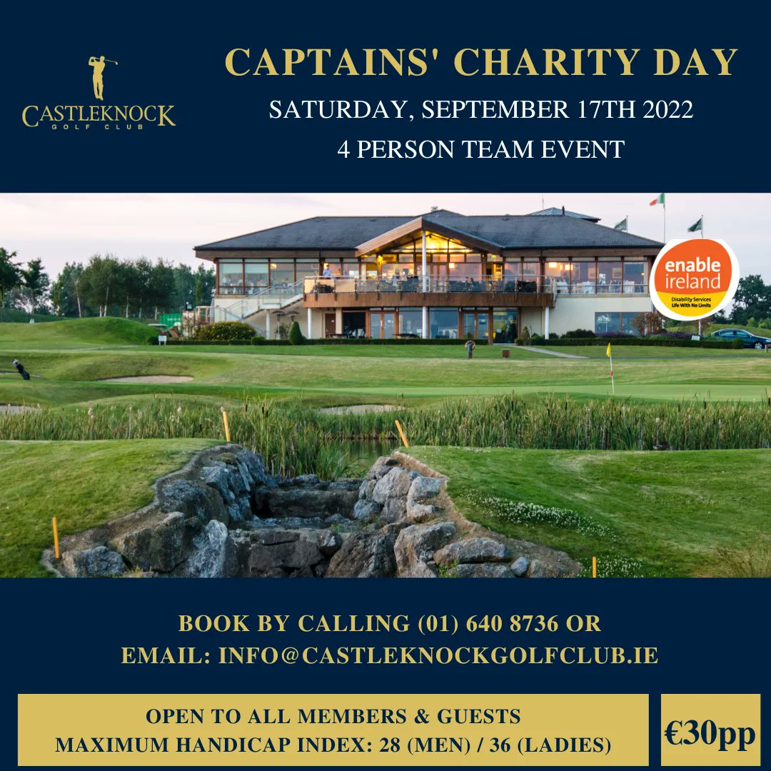 Castleknockgolf's tweet photo. Our Captains' Charity Day in aid of Enable Ireland takes place on Saturday, September 17th.
Don't forget to bring your wallets!
#CaptainsCharityDay #EnableIreland #CastleknockGolfClub https://t.co/kBVj7g7qAO