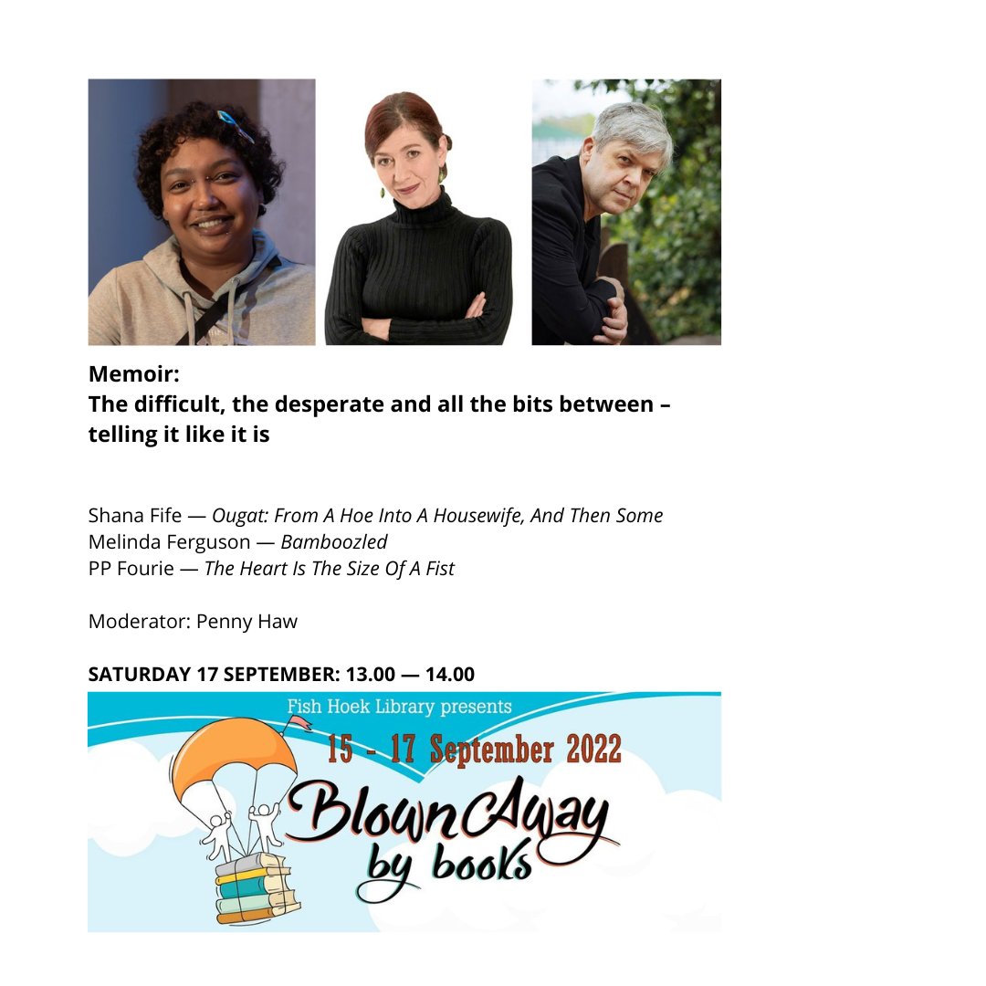 PennyHaw's tweet image. Blown Away by Books 2022 takes place at the Fish Hoek Library this week from Thursday 15 to Saturday 17 September. Entry is free. See the full programme here bit.ly/3U0xz5j

#CapeTown #ReadSA #books #authors #librarians