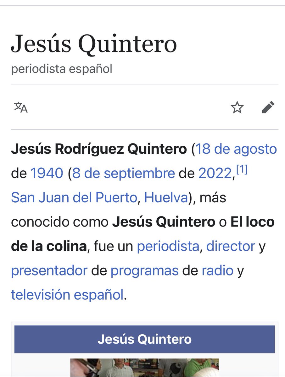 3d2e's tweet photo. @Cazatalentos Y sin embargo la Wikipedia le da por muerto :
#jesusquintero https://t.co/DEAP6JEUWt