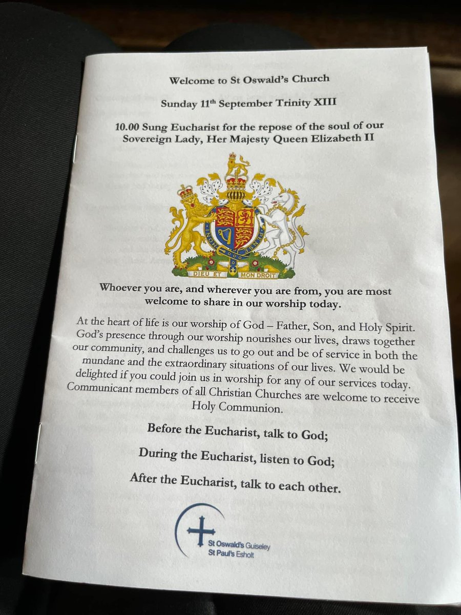 A beautiful service for Her Late Majesty Queen Elizabeth II at St Oswald’s church in Guiseley this morning.