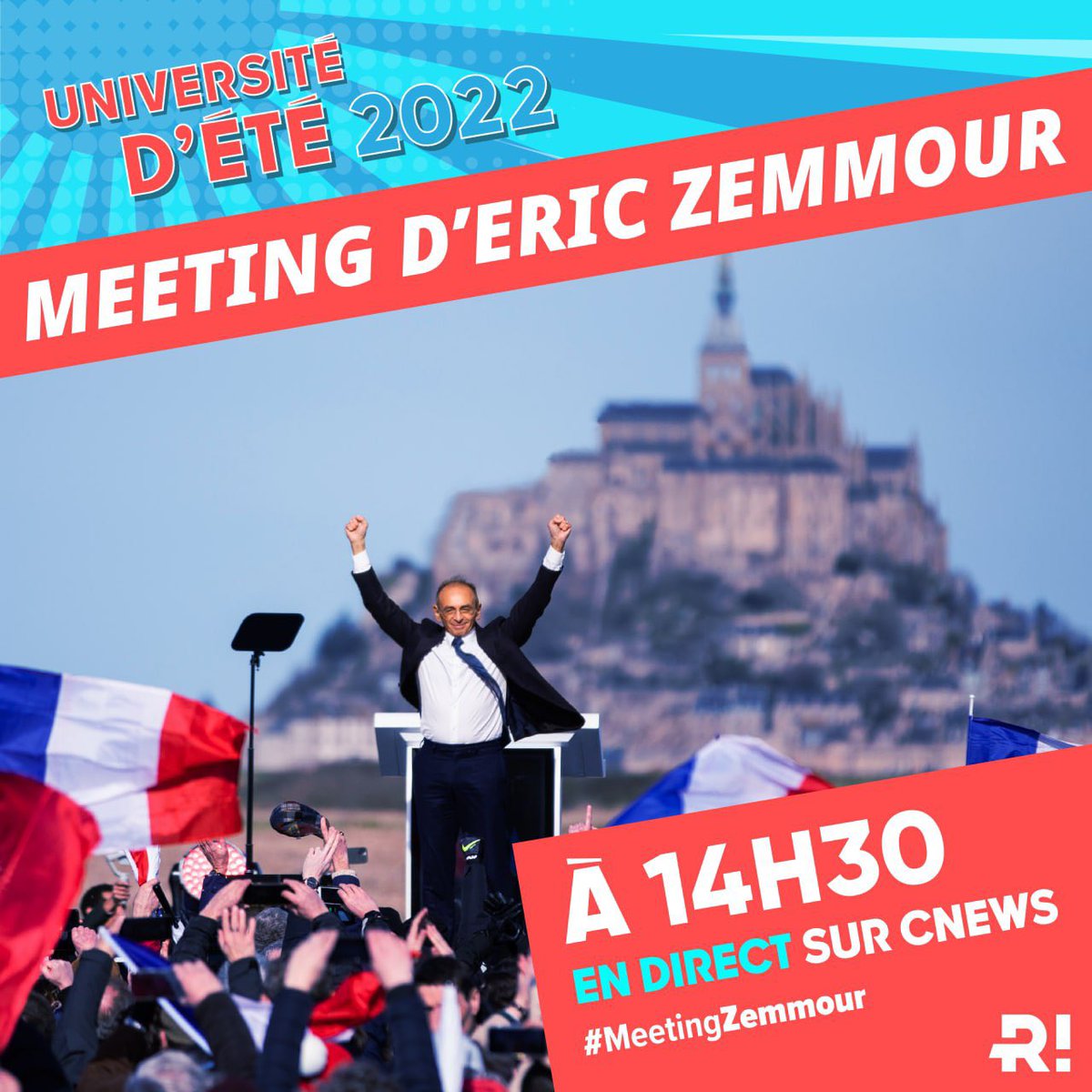 ReconqueteGIR's tweet photo. 🔵⚪️🔴 Le meeting d'Eric Zemmour sera en direct à 14h30 sur @CNEWS

#MeetingZemmour https://t.co/3JAsYNIsEA