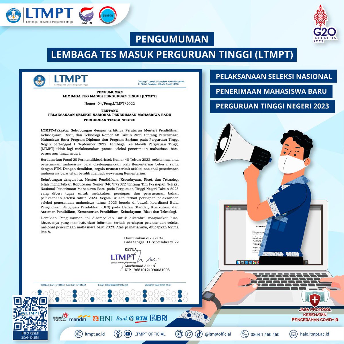 ltmptofficial's tweet photo. Sehubungan dengan terbitnya Peraturan Menteri Pendidikan, Kebudayaan, Riset dan Teknologi (Permendikbudristek) Nomor 48 Tahun 2022, tentang Penerimaan Mahasiswa Baru Program Diploma dan Program Sarjana pada Perguruan Tinggi Negeri bertanggal 1 September 2022, https://t.co/PxaY8D72yL