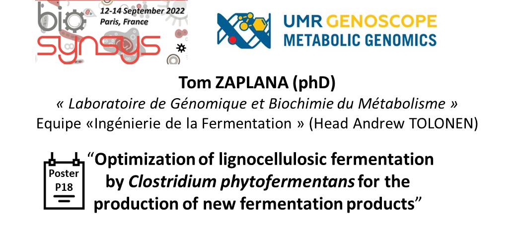 GENOSCOPE/UMR Genomique Metabolique (@genoumr_gm) on Twitter photo 📢Tom ZAPLANA (<a href="/andrew_tolonen/">Andrew Tolonen</a> phD) will present #synbio Poster " Optimization of #lignocellulosic fermentation by #Clostridium phytofermentans for the production of new fermentation products” at #BioSynSys2022.
Come to meet him P18 !
<a href="/CEA_Jacob_/">Institut de Biologie François Jacob</a> <a href="/UnivEvry/">Université Évry Paris-Saclay</a> @INSB_CNRS @son_zap 📢Tom ZAPLANA (<a href="/andrew_tolonen/">Andrew Tolonen</a> phD) will present #synbio Poster " Optimization of #lignocellulosic fermentation by #Clostridium phytofermentans for the production of new fermentation products” at #BioSynSys2022.
Come to meet him P18 !
<a href="/CEA_Jacob_/">Institut de Biologie François Jacob</a> <a href="/UnivEvry/">Université Évry Paris-Saclay</a> @INSB_CNRS @son_zap