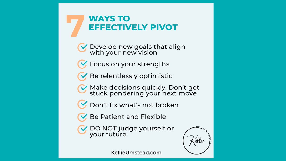 KellieUmstead's tweet image. Being able to PIVOT is an essential skill in life. Here are 7 WAYS to EFFECTIVELY PIVOT!

#PivotandThrive
#pivot 
#sundayvibes 
#resilience 
#KellieSaid
