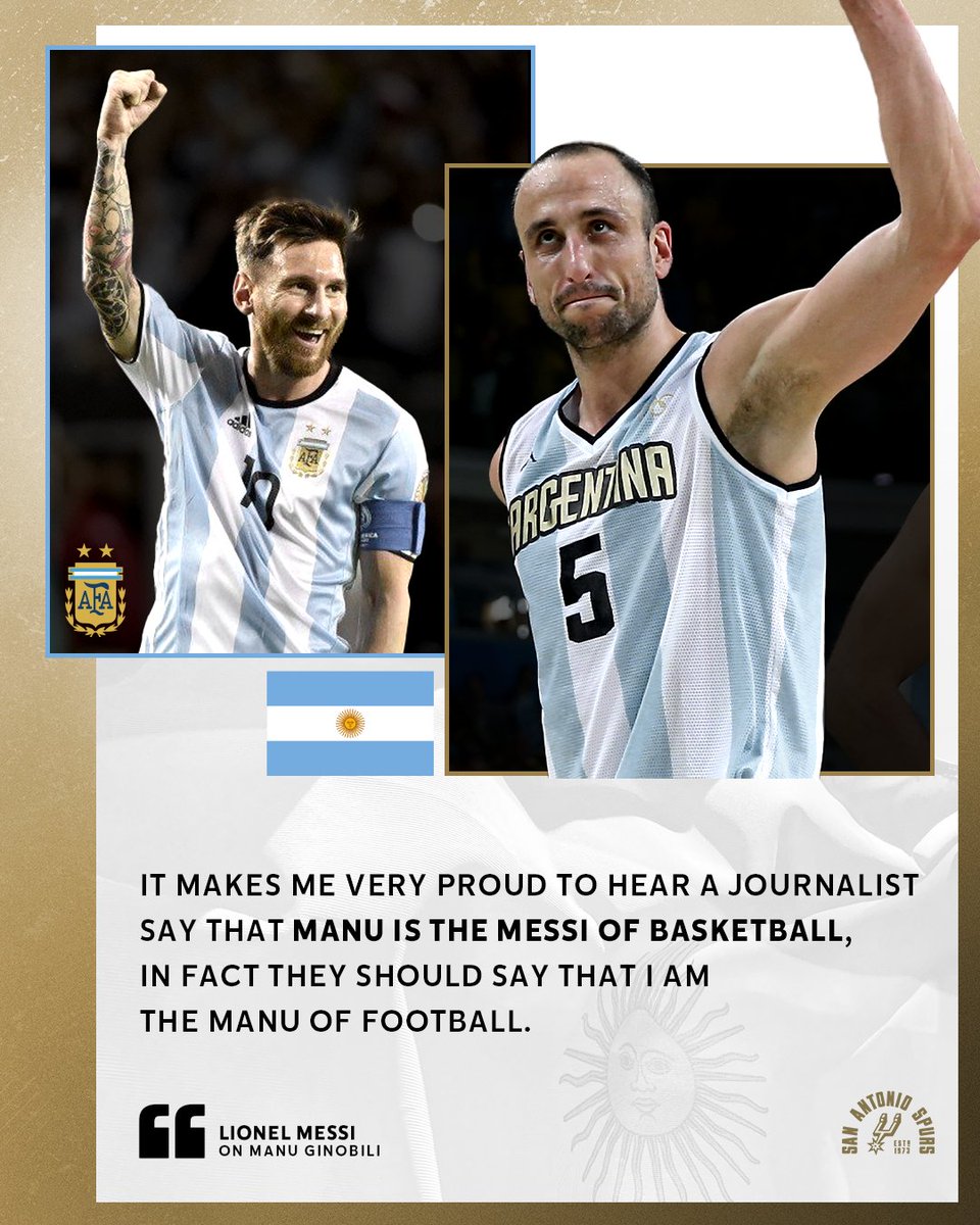 RoyNemer's tweet photo. Lionel Messi on fellow Argentine Manu Ginóbili, who is now in the basketball Hall of Fame. This via Spurs account. 🇦🇷 https://t.co/S5IOY8ppUi