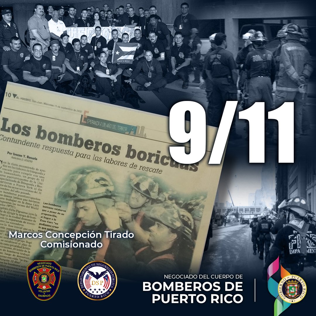 El comisionado de <a href="/Bomberos_de_PR/">Negociado del Cuerpo de Bomberos</a> Marcos Concepción, reconoce la valentía de los bomberos puertorriqueños que estuvieron a cargo de las labores de búsqueda y rescate tras los atentados a las Torres Gemelas en Nueva York 1/2