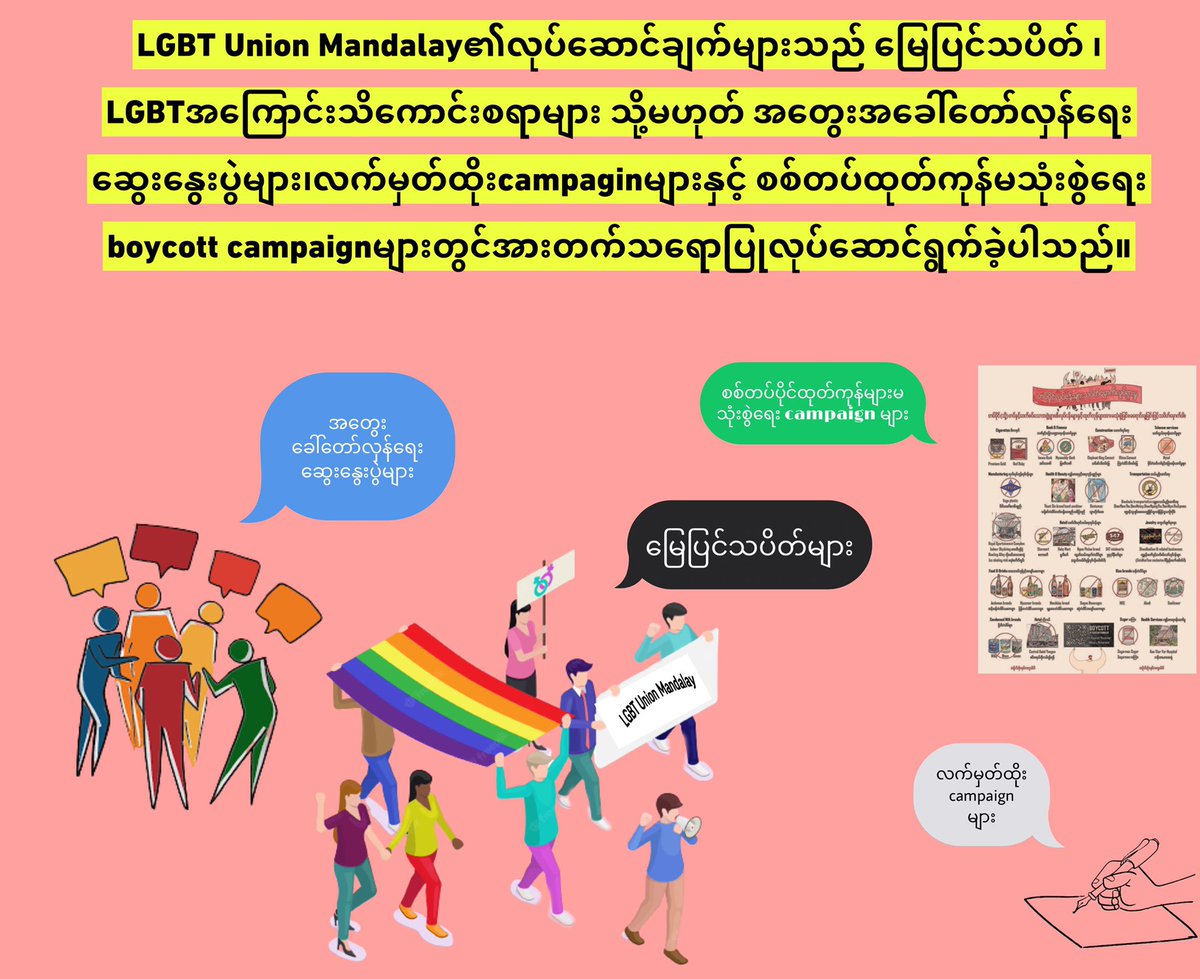 LGBTUnion_MDY's tweet photo. လာမည့် ၂၀၂၂ခုနှစ်စက်တင်ဘာလ (၁၃)ရက်နေ့ဆိုလျှင်တော်လှန်ရေးလုပ်ငန်းများစုဖွဲ့မှုကောင်းကောင်းဖြင့်ပြုလုပ်နိုင်ရန်မန္တလေးLGBTIQသ
ပိတ်စစ်ကြောင်းမှLGBT Union Mandalayအဖြစ်သို့ပြောင်းလဲဖွဲ့စည်းခြင်းတစ်နှစ်ပြည့်မြောက်ပြီဖြစ်ပါသည်။ https://t.co/f8YbqitYOw