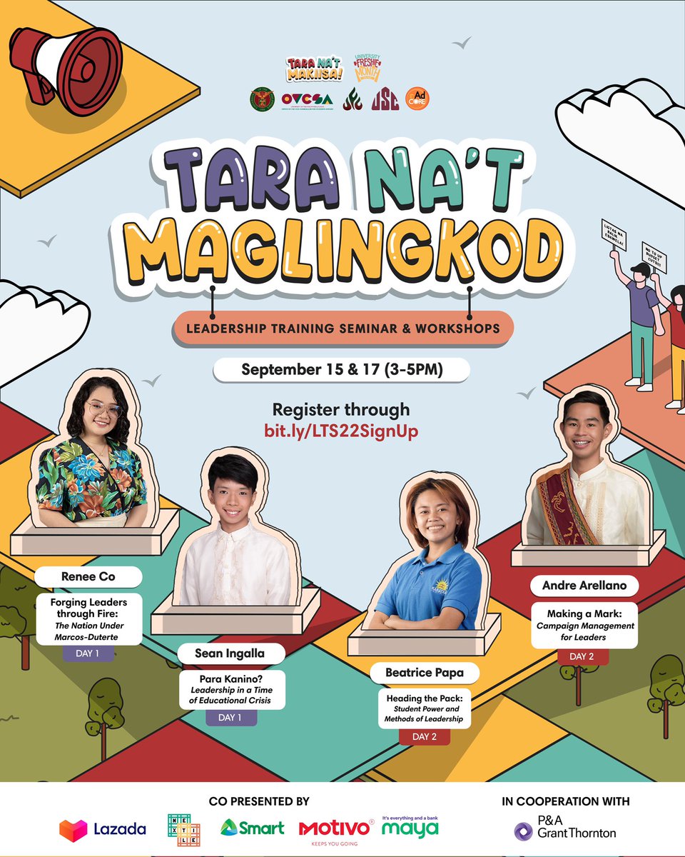 UP_UFM's tweet photo. Freshies ng bayan! Hindi nagtatapos ang pagkatuto sa apat na sulok ng paaralan, kaya Tara Na’t Maglingkod sa #UFM2022 Freshie Workshops ngayong Sept 15 &amp; 17 mula 3-5 PM!  📚💚

Mag-sign up na sa https://t.co/iVfDMMxx9R hanggang Sept 13!

Kitakits! #TaraNaMakiisa 🌻 https://t.co/a2DspdtQmk