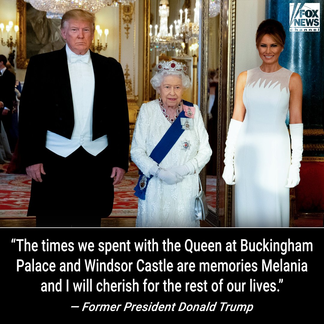 FoxNews's tweet photo. ‘RESPECTED AND BELOVED’: Former President Trump shares his treasured memories with the late Queen Elizabeth II, makes prediction about monarchy’s future in latest op-ed. https://t.co/Dmv8lSgSQZ https://t.co/7c32JDzdsj