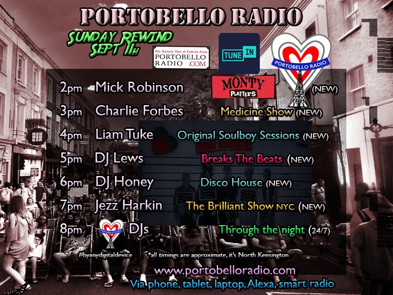 PortobelloRadio's tweet photo. This afternoon's lineup offers #indie #reggae #soul #blues #housemusic #rnb #breakbeat &amp; so much more frm a selection of UK finest inc. #MickRobinson #Brighton #LiamTuke #CharlieForbes #Barcodes #Honey @JezzHarkin 😍🔊 https://t.co/PeIVpZOCms