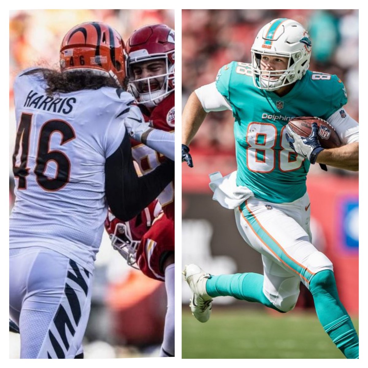 DonohueJr's tweet photo. Best of Luck @SRHS_FB Alums @mikegesicki &amp;  @ClarkHarris46 as they begin the @NFL season today. Very proud of both men! Both have done a lot for our school and community. "Dreams Start with the Black &amp; Gold" 
#RamPride🐏🏈🐯🐬 🇺🇲
#HSLive 
@Bengals  @MiamiDolphins https://t.co/BEkkmZqfuI