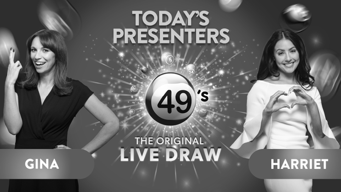 49s_uk's tweet photo. Today #uk49s presenter Gina will be hosting the lunchtime draw at 12.49 followed by Harriet for the teatime draw at 5.49.  visit the website for more info  https://t.co/SP4Y45O2RC https://t.co/6g27cUCHRI