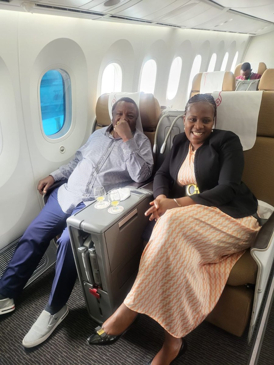 Kenyans's tweet photo. Francis Atwoli with his wife Mary Kilobi on a flight to London https://t.co/t9lEXW0z56