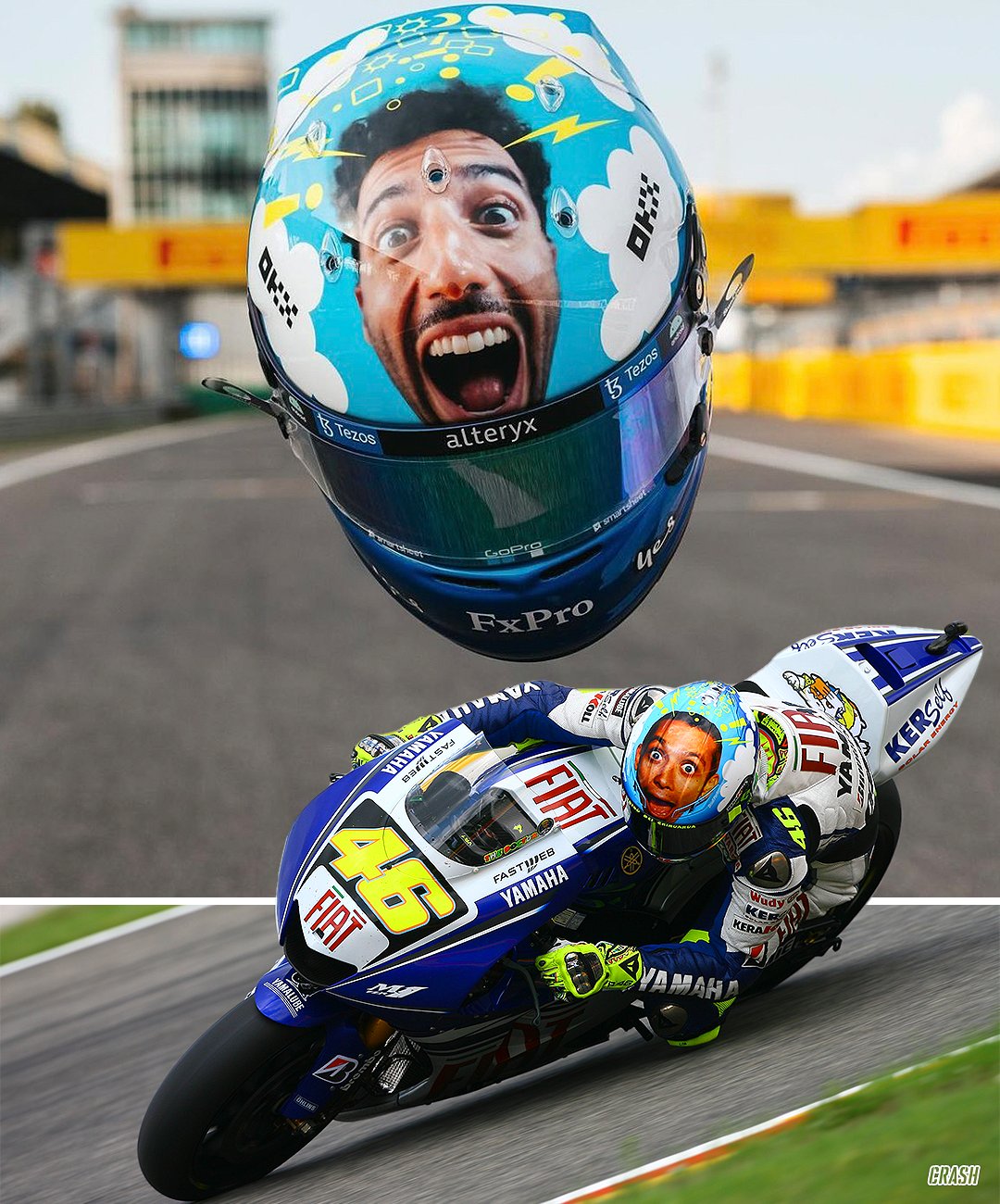 Crash MotoGP on Twitter: "We've seen that helmet design before 😉 Daniel Ricciardo has paid tribute to Valentino Rossi by using his iconic design from Mugello at the #ItalianGP today 👏🇮🇹 #