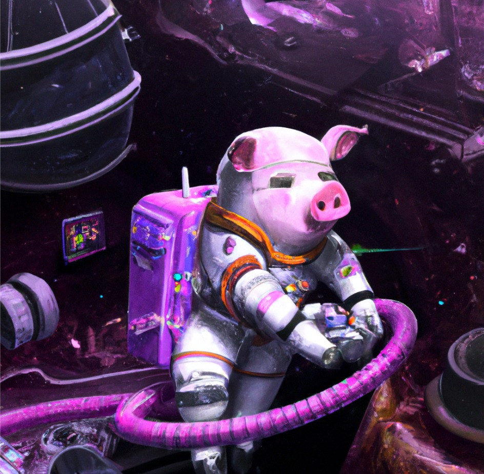 ufospigs's tweet photo. 🐷 Pig fixing the ship 
.
.
.
🐽 Retro art inspired by an apocalyptic world where the only surviver is the most intelligent animal: The pig
.
.
#NFT #NFTs #NFTCommunity #NFTProject #NFTdrop https://t.co/Jtl7Gykqny