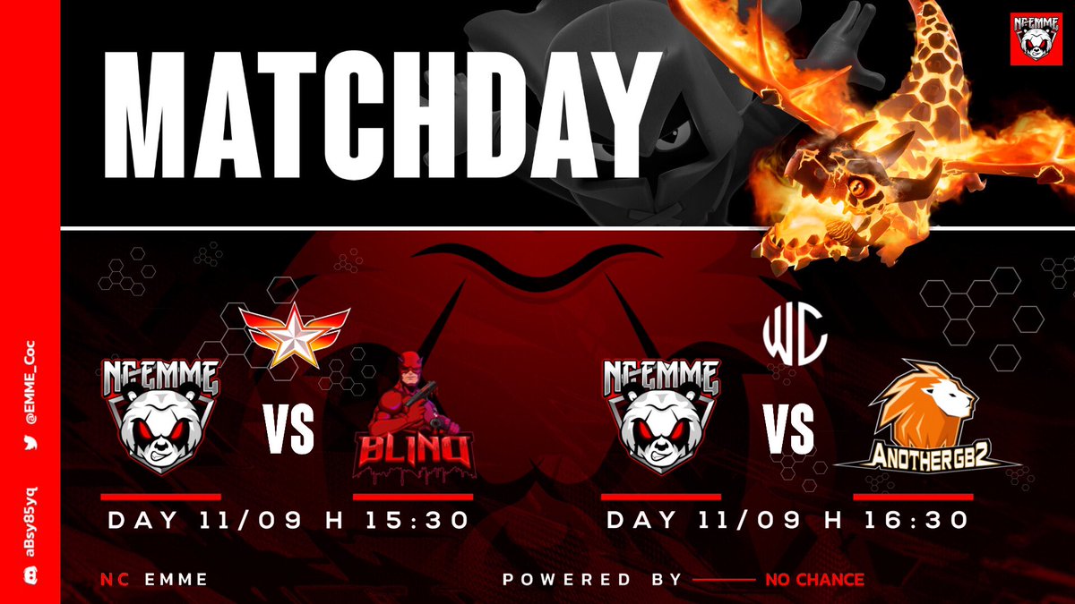 🚨MATCH DAY🚨

⚔️<a href="/EonLeagueOff/">Eon League</a> Ro5
🆚<a href="/BlindCOC/">Blind eSports COC</a> 
🕑 15:30 pm CEST

⚔️@wizardcupcoc Semifinal
🆚<a href="/AnotherGb2/">Another GB2</a> 
🕑 16:30 pm CEST
🖥  <a href="/Aries__Gaming/">Aries</a> ➡️  twitch.tv/ariesgaming8

#EnjoyModEMME 🇮🇹💯