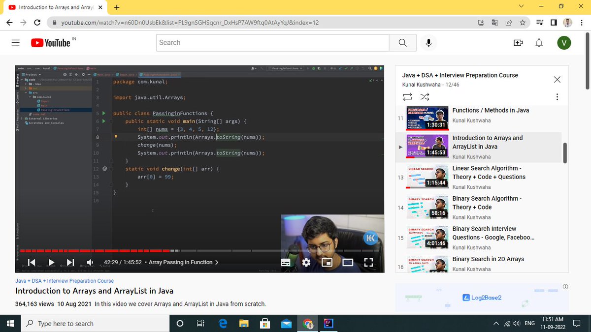Vishwask_22's tweet image. Hey Guys! Am happy to share that am started lec-8 (#ArraysInJava ) in #DsaJava from @kunalstwt . Learnt about Arrays and it's syntax then Arrays In Functions and solved few problems.
Very much excited to start next #lec which is about #LinearSearch.
#happylearning #dsawithkunal