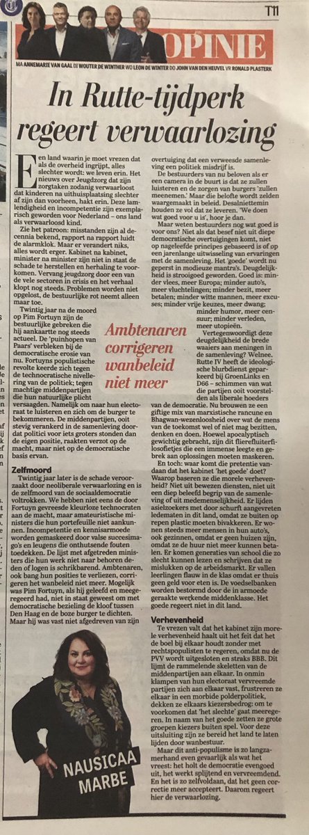 Ik denk dat de kwalificatie 'messcherp' niet langer volstaat bij columns van <a href="/nausicaamarbe/">Nausicaa Marbe 🇺🇦🇩🇰🇬🇱</a>. Neem de meest recente. Een sombere, consciëntieuze maar vooral voortreffelijke weergave van de stand van Nederland. Beter dan G.B.J. Hiltermann. #Nausicaa